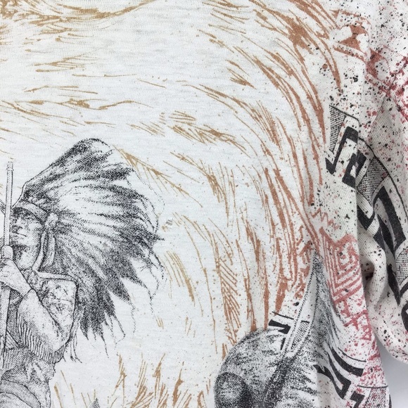 VINTAGE Single Stitch 80s All Over Native American Print Cropped Top - Picture 10 of 13